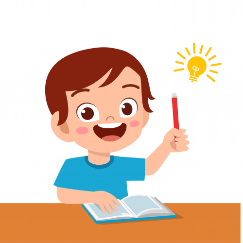 boy writing good idea lightbulb